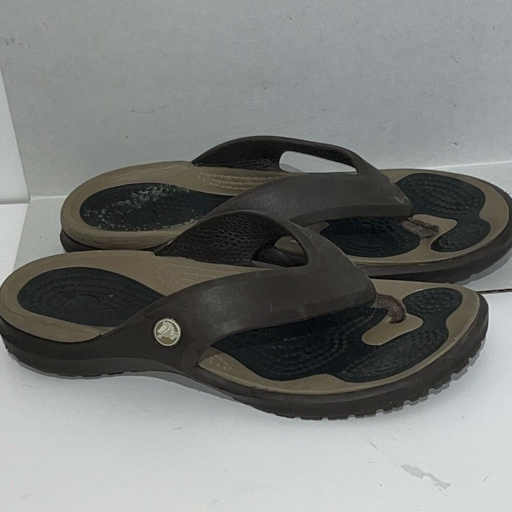 Crocs Women's Brown Black Modi Sport Massage Dimples Flip Flops‎ Sandals Size 9